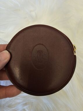 Dior Round Leather Pouch in Deep Brown with Gold Hardware